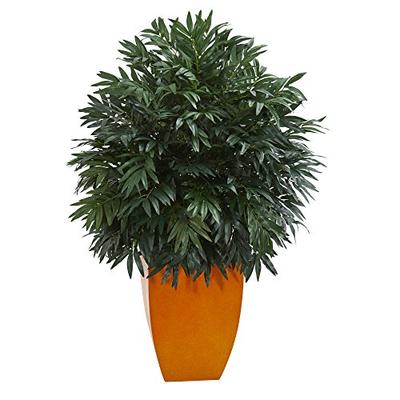 Nearly Natural Triple Bamboo Artificial Plant in Orange Planter 4'