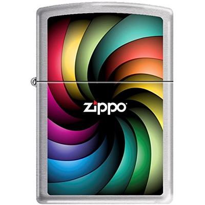 Zippo Logo Color Spectrum Rainbow Spiral Satin Chrome Lighter NEW