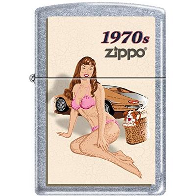 Zippo Windy Vintage Nose Art Pink Bikini Pinup 1970 Era Satin Chrome Lighter