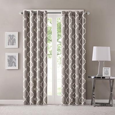 Madison Park Saratoga Fretwork Print Grommet Top Window Curtain Grey 63" Panel