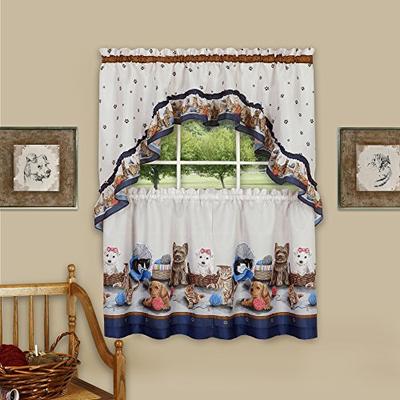 Achim Home Furnishings Precious Printed Tier and Swag Window Curtain Set 57" x 36" Navy