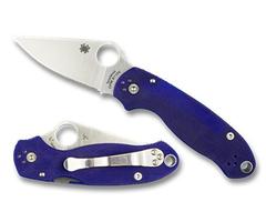 Spyderco para 3 Folder G 10 Satin Plain Edge Flooding Knife, Dark Blue