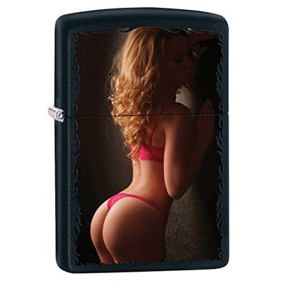 Zippo Lighter: Sexy Pin-Up Girl in Red Lingerie - Black Matte 79563