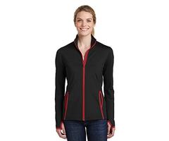 Sport-Tek Women's Sport-Wick Stretch Contrast Full-Zip Jacket LST853 Black/True Red XL