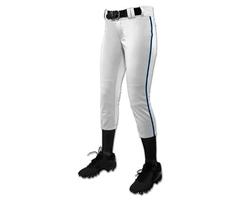CHAMPRO Women's Tournament Fastpitch Pant with Piping White/Navy Medium