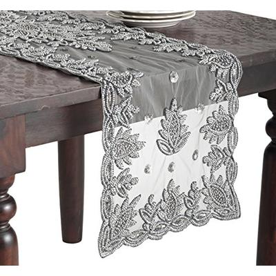 SARO LIFESTYLE BD835.PW1690B 1-Piece Beaded Runner Set, 16 by 90-Inch, Pewter, Oblong