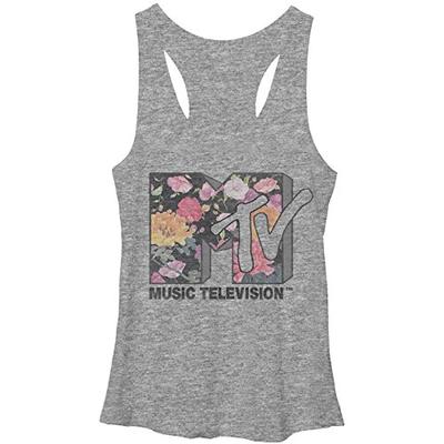 MTV Women's Floral Logo Gray Heather Racerback Tank Top