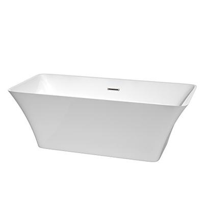 Wyndham Collection Tiffany 67 inch Freestanding Bathtub in White with Brushed Nickel Drain and Overf