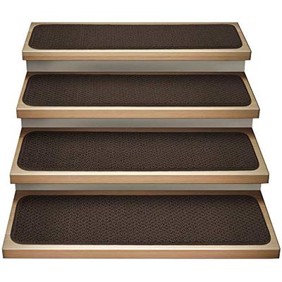 House, Home and More Set of 15 Attachable Indoor Carpet Stair Treads - Chocolate Brown - 8 in. X 23.