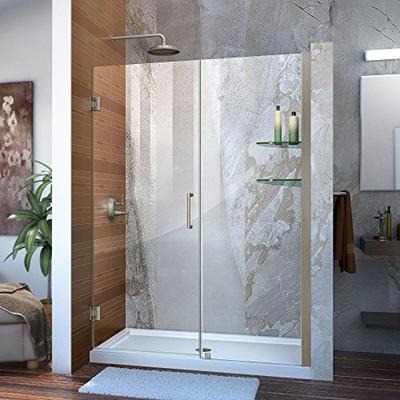 DreamLine Unidoor Min 52 in. to Max 53 in. Frameless Hinged Shower Door in Brushed Nickel finish, SH