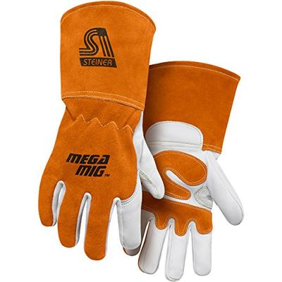 Steiner 0215-L Mega MIG Gloves, Premium Heavyweight Grain Goatskin Split Cowhide Back Palm Reinforce