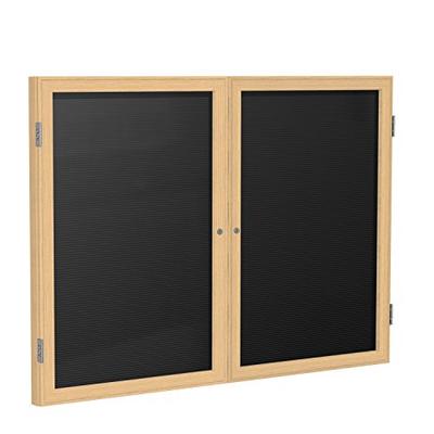 Ghent 4" x 5" 2-Door Wood Frame Oak Finish Enclosed Flannel Letter Board, Black