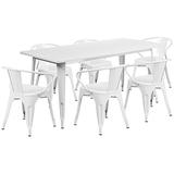 Flash Furniture 31.5'' x 63'' Rectangular White Metal Indoor-Outdoor Table Set with 6 Arm Chairs screenshot. Desks directory of Office Furniture.