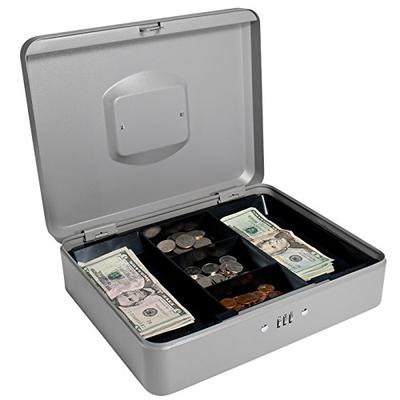 Winbest Steel Money Cash Box with Combination Lock, Grey (12" x 9.45" x 3.54")