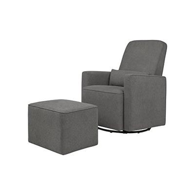 DaVinci Olive Upholstered Swivel Glider with Bonus Ottoman, Dark Grey