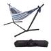 Arlmont & Co. Devante Fabric Hammock w/ Stand Included - Portable Hammock for Travel or Backyard Polyester/Cotton in Blue | Wayfair