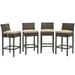 Highland Dunes Conduit Bar Stool Outdoor Patio Wicker Rattan Set of 4 Wicker/Rattan in Brown | 39.5 H x 17.5 W x 18 D in | Wayfair