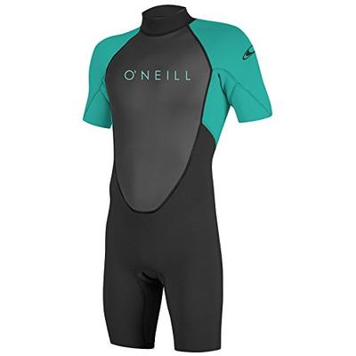 O'Neill Youth Reactor-2 2mm Back Zip Short Sleeve Spring Wetsuit, Black/Aqua, 6