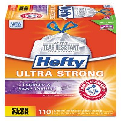 Hefty E84561 Kitchen Fresh Cinch Sak Tall Bag, 13gal.9 mil, White, Lavender/Vanilla, 110/BX