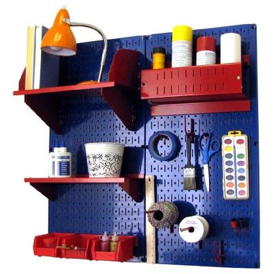 Wall Control Hobby Craft Pegboard Organizer Storage Kit, Blue/Red