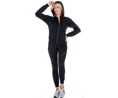 9 Crowns Womens Slim FIt Moto Tracksuit Hoodie Sweat Pants Set-Black-2XL