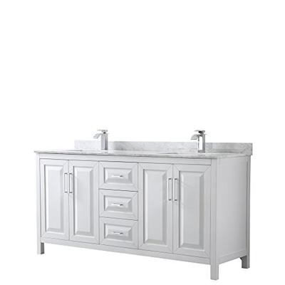 Wyndham Collection Daria 72 inch Double Bathroom Vanity in White, White Carrara Marble Countertop, U