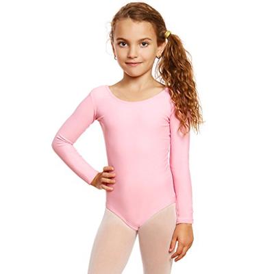 Leveret Girls Leotard Pink Long Sleeve Small (6-8)