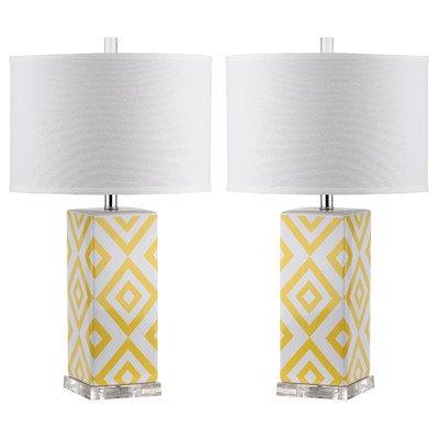 Safavieh Lighting Collection Diamonds Table Lamp, Yellow, Set of 2