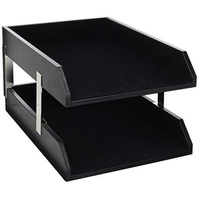 Dacasso Leather Double Legal Trays with Silver Posts, Classic Black (A1023)