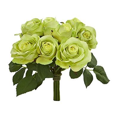 Nearly Natural Rose Bush Artificial Flower Stem Bunch, Set of 2