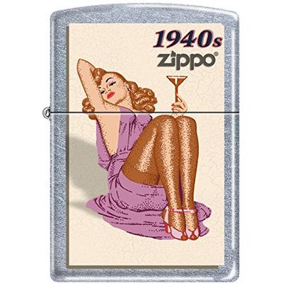 Zippo Windy Vintage Nose Art Martini Pinup 1940 Era Satin Chrome Lighter