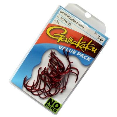 Gamakatsu Barbless Octopus Hook-Pack Of 25 (Red, 3/0)