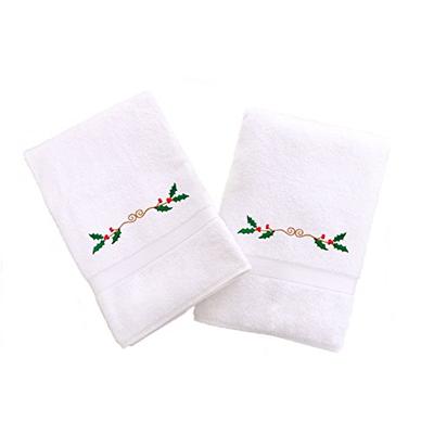 Linum Home Textiles Embroidered Hand Towels with Holly Border (Set of 2)