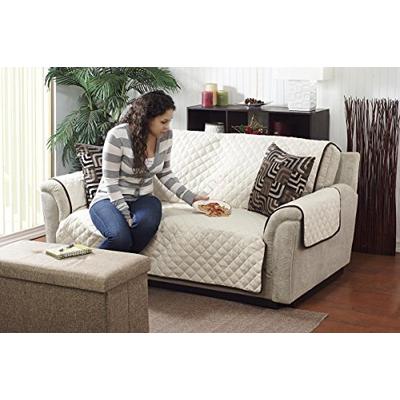 Home Details 1681-CHOC-TAUPE Quilted Reversible Furniture Protector Slipcover, Good for Dog Hair, Du
