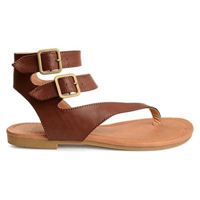 Brinley Co. Womens Keelan Faux Leather Buckle Double Wrap Thong Sandals Brown