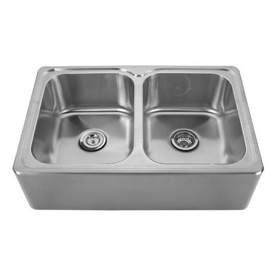 Whitehaus WHNAPEQ3322-BSS Noah's Collection 33-Inch Double Bowl Drop-In Sink with a Seamless Customi