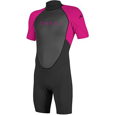 O'Neill Youth Reactor-2 2mm Back Zip Short Sleeve Spring Wetsuit, Black/Berry, 4