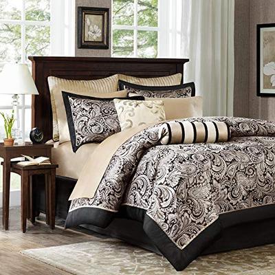 Madison Park Aubrey Cal King Size Bed Comforter Set Bed In A Bag - Black, Champagne , Paisley Jacqua