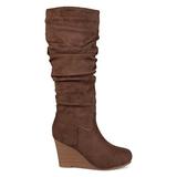 Brinley Co. Womens Regular and Wide Calf Slouchy Faux Suede Mid-Calf Wedge Boots Brown, 9.5 Wide Cal screenshot. Shoes directory of Clothing & Accessories.