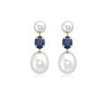 Carissima Gold 9ct Yellow Gold Sapphire and Double Pearl Stem Drop Earrings