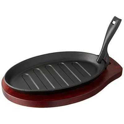 Winco ISP-3 Cast Iron Steak Platter with Wood Underline and Gripper