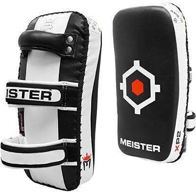 Meister XP2 Professional Curved Thai Pads for Kickboxing & MMA - X-Thick Cowhide Leather - Black - P