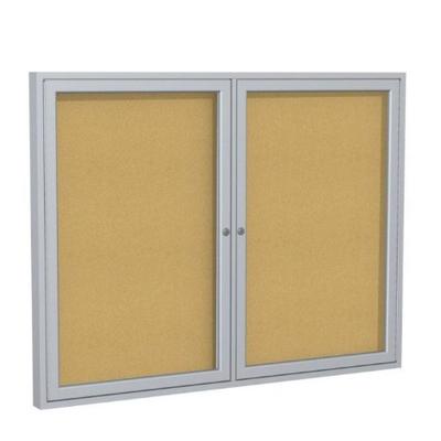 Ghent 4" x 5" 2-Door indoor Enclosed Bulletin Board , Shatter Resistant, with Lock, Satin Aluminum F