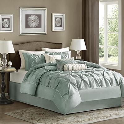 Madison Park Laurel 7 Piece Comforter Set, Queen, Blue