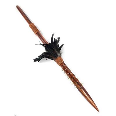 Tikimaster Koa Spear 36" w/Shark Teeth & Black Feathers | #koa38P