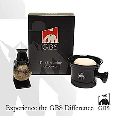 GBS Premium Men's Wet Grooming Shaving Set-Gift Boxed-Ceramic Black Shaving Soap Bowl/Mug with Knob