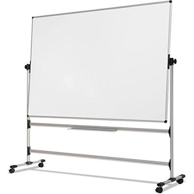 Double Sided Easy Clean Revolving Dry Erase Board, Melamine, 70"wx48"hx71"h with stand, Aluminum Fra