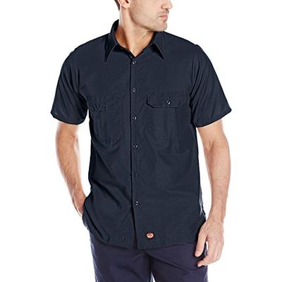 Red Kap Men's Solid Rip Stop Shirt, Navy, Short Sleeve Medium