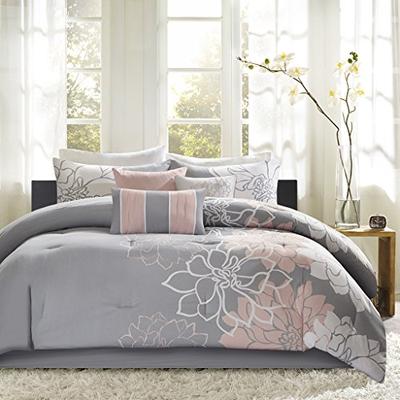 Madison Park Lola Comforter Set Grey/Blush Queen