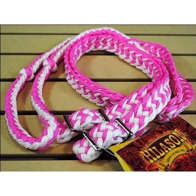 Pink White Braided Poly Barrel Racing Contest Reins Flat W/easy Grip Knots 1 Inch X 8ft